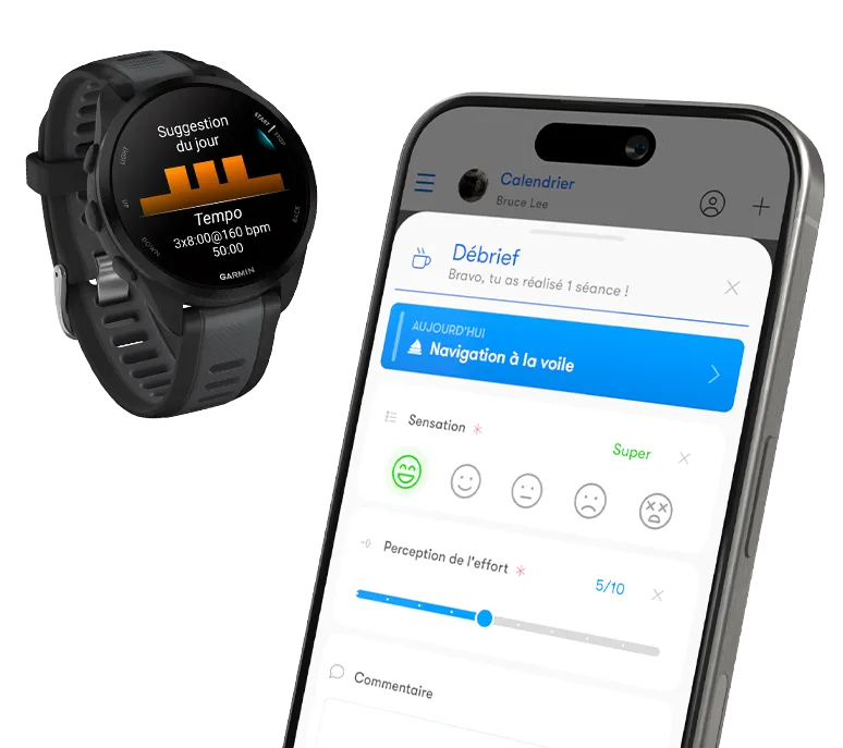 Application Nolio sur téléphone et montre connectée